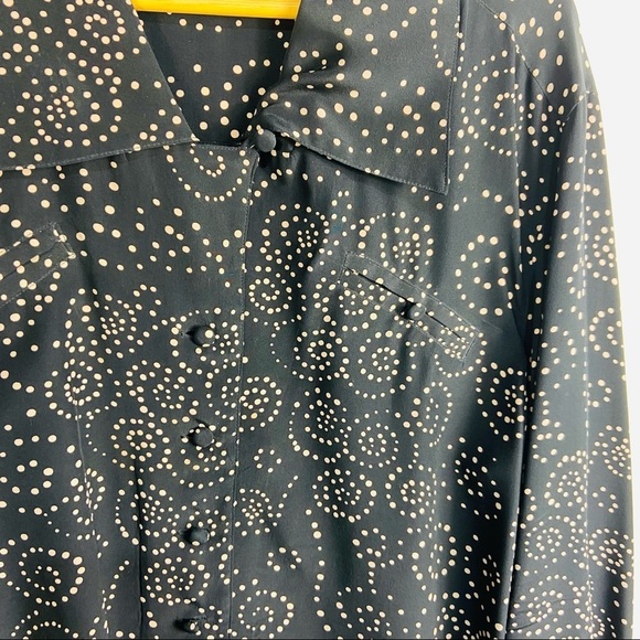 Gillian studio Size 16 vintage 100% silk shirt button down black brown dots - Picture 7 of 7